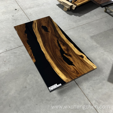 New Arrival Black color Solid Walnut Wood Home Bedroom Hotel Restaurant Villa Kitchen Dining Room Table River Epoxy Resin Slab